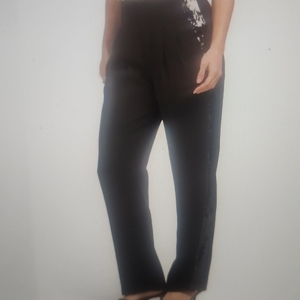 Elie Tahari Women's Black Side Stripe Sequin Tuxedo Pants Size 6